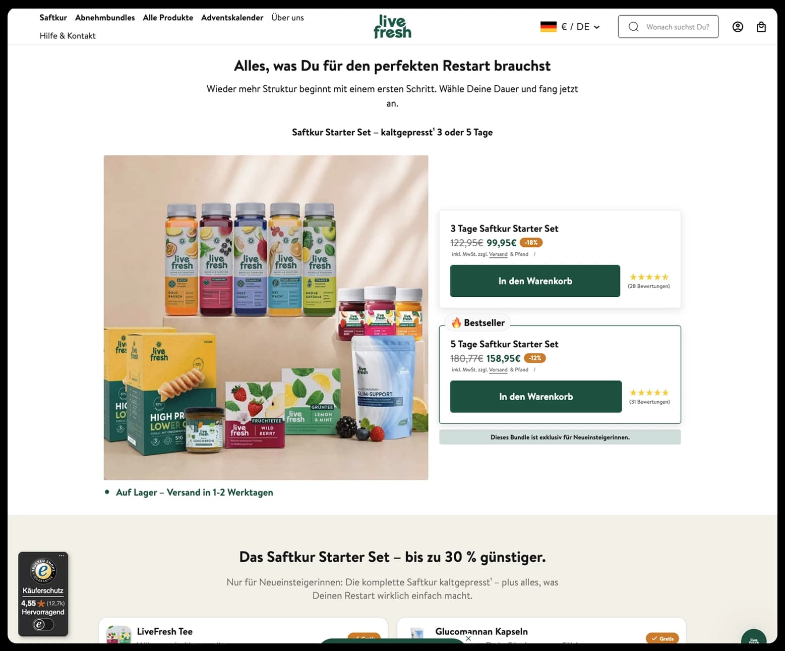 LiveFresh Shopify-Shop auf dem Desktop